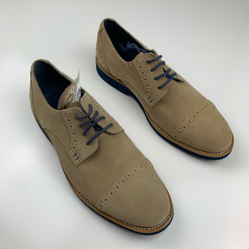 Joseph Abboud Tan Suede Leather Oxfords with blue